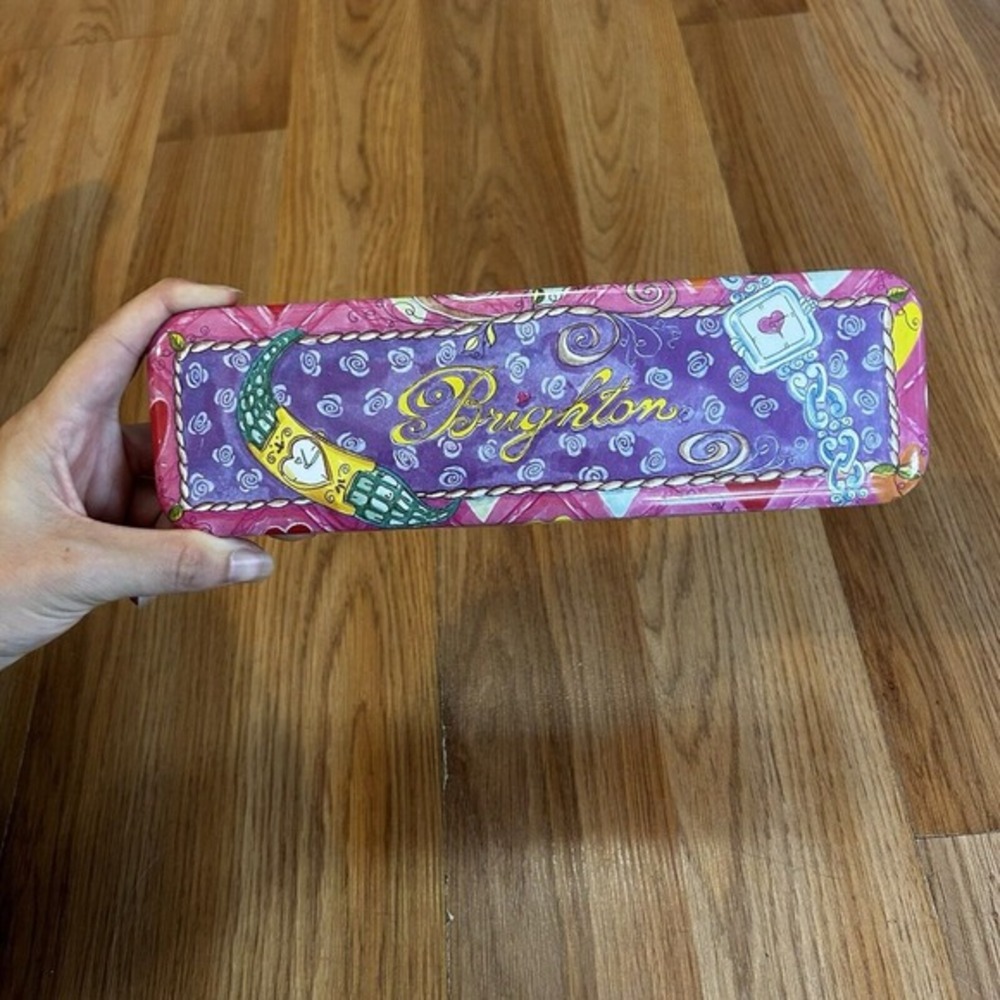 Brighton Silver Toned And Black Leather Chain‎ Necklace And Tin Case Y2K Gift - Picture 8 of 10